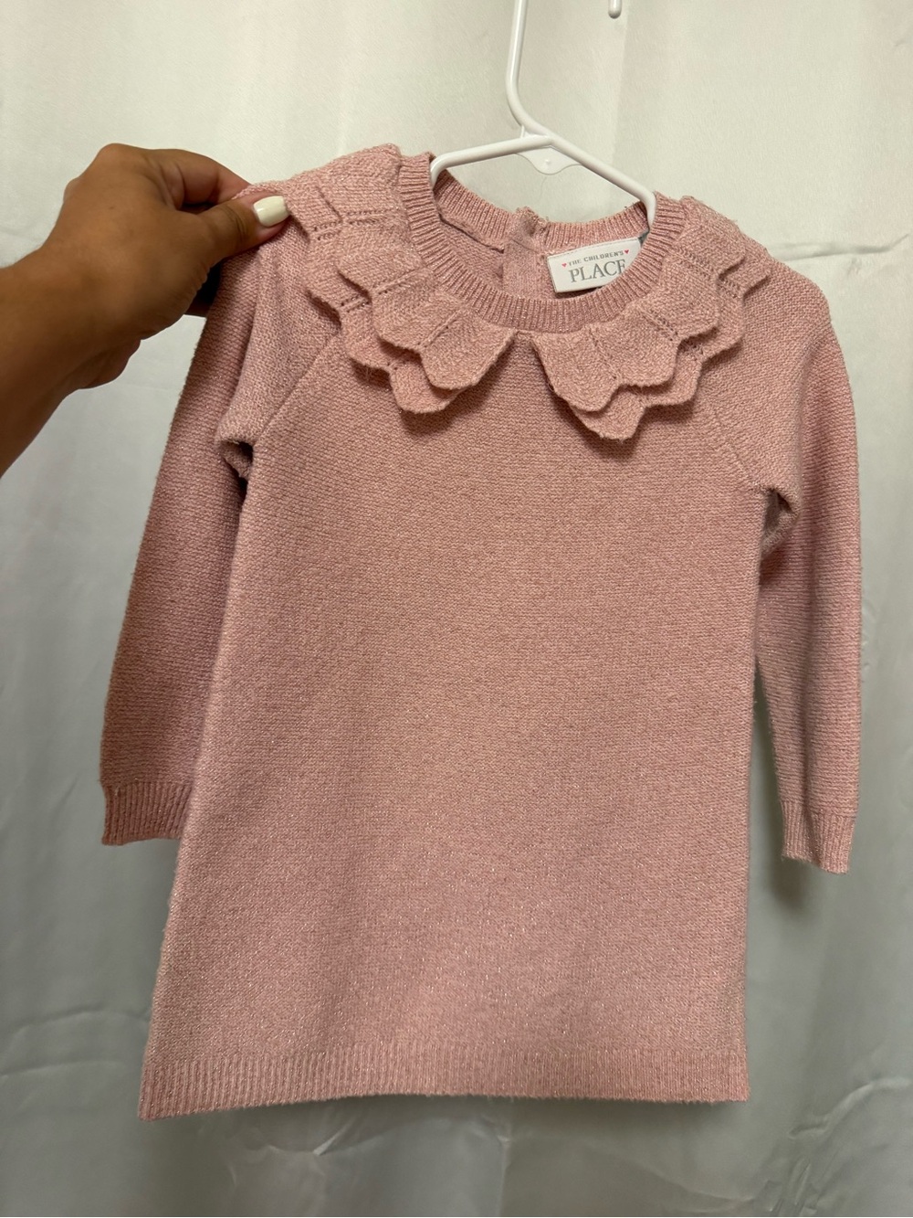 The Children's Place Sparkle Pink Knit Ruffle Neck Dress